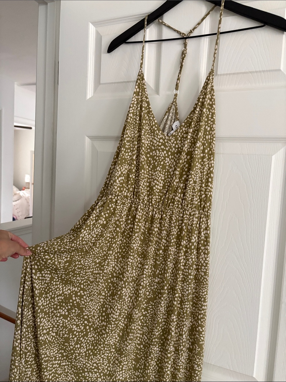 Gilli Olive Green and Cream Spotted Maxi Dress